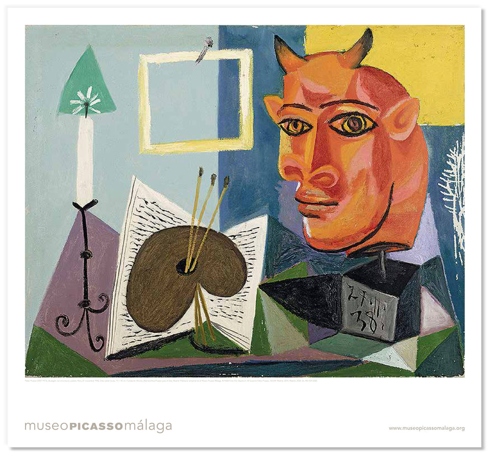 Poster. Still Life with Candle, Palette and Red Head of Minotaur by Picasso